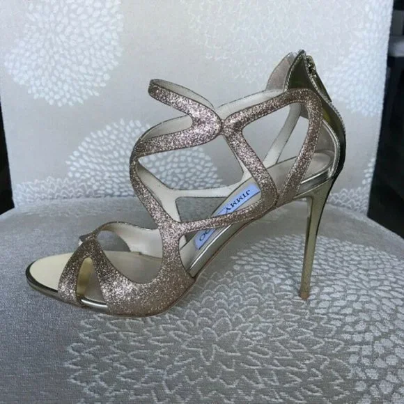 Jimmy Choo Leslie 100 Shoes - Sand/Champagne - Size 37.5 - Picture 2 of 8
